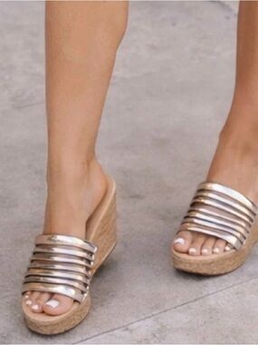 SUGAR cork Platform WEDGE SANDALS Gold Silver 8.5